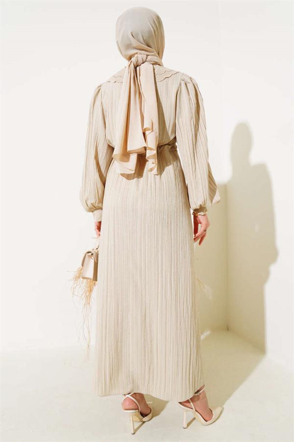 Waist Tunnel Baby Collar Dress Stone