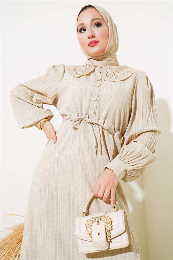 Waist Tunnel Baby Collar Dress Stone