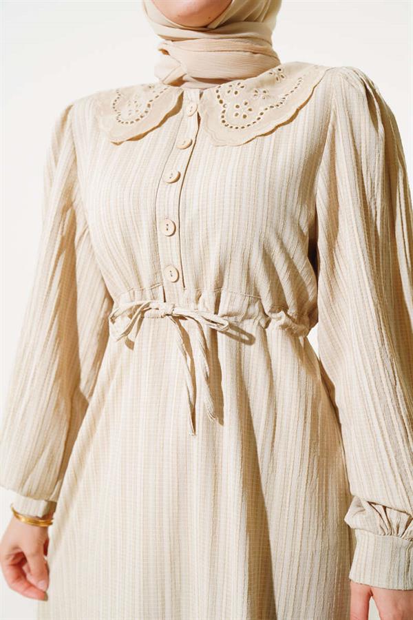 Waist Tunnel Baby Collar Dress Stone