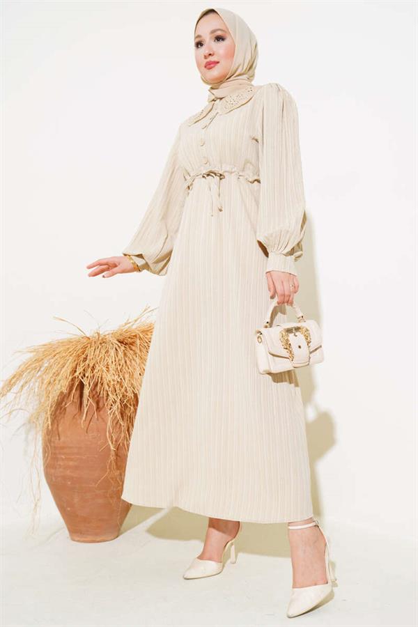 Waist Tunnel Baby Collar Dress Stone