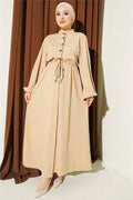 Waist-Tunnel and Ankle Elastic Dress, Beige