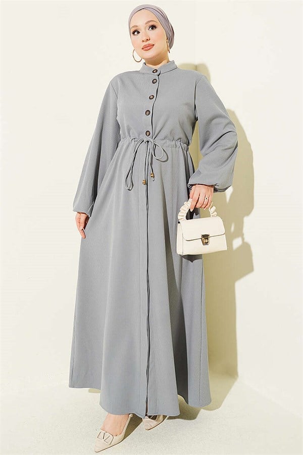 Gray Dress with Waist Tunnel and Elastic Ankles