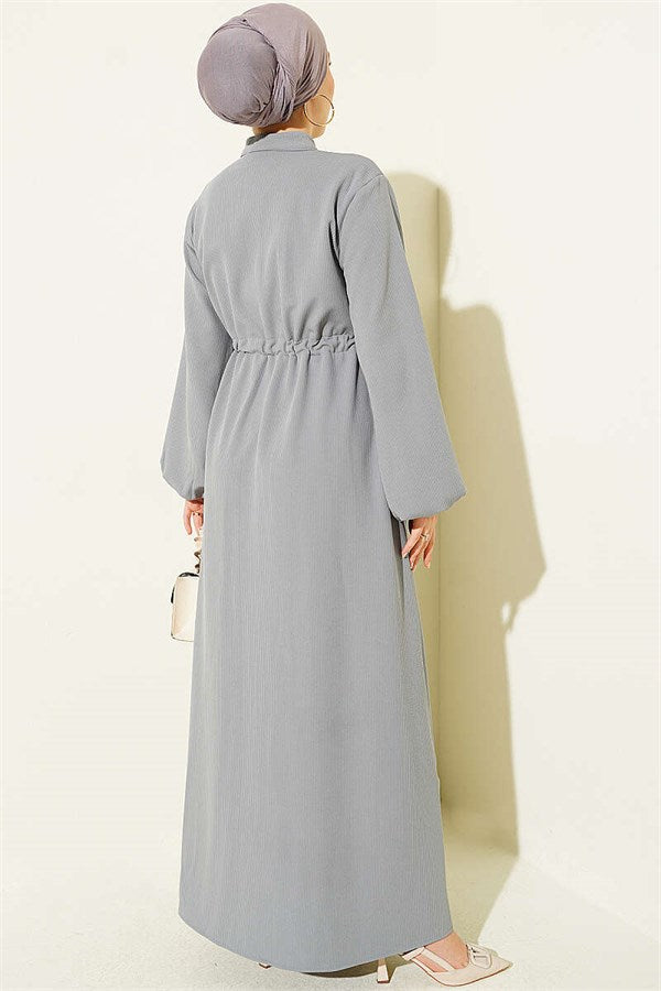 Gray Dress with Waist Tunnel and Elastic Ankles