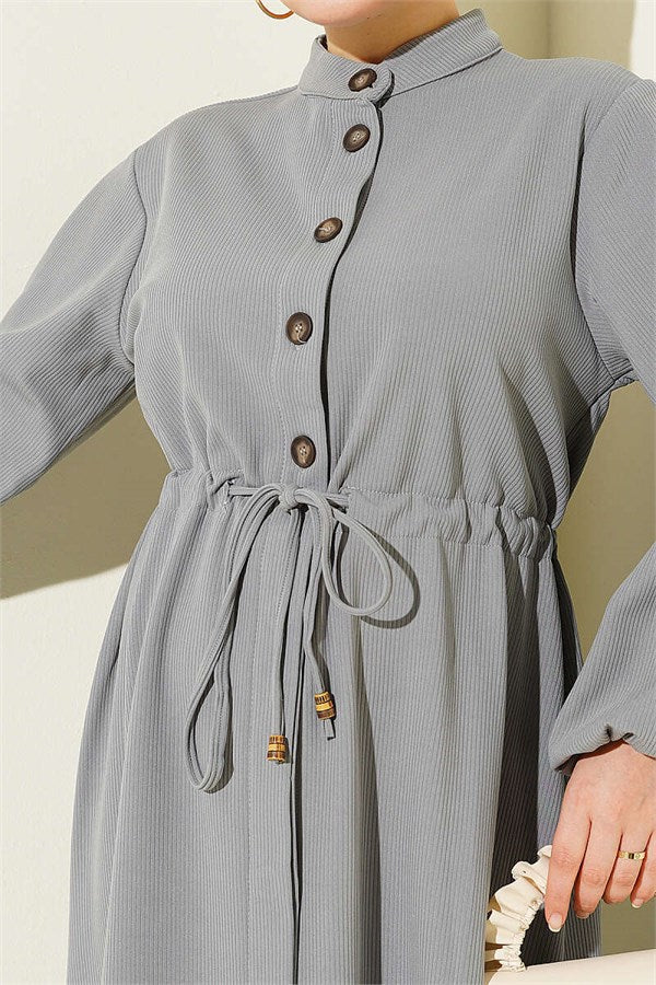 Gray Dress with Waist Tunnel and Elastic Ankles