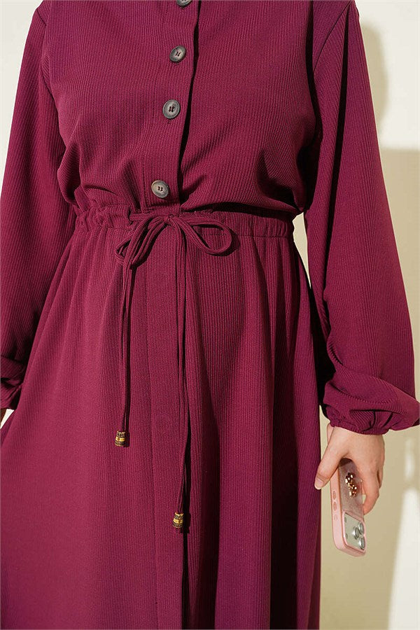 Waist-Tunnel and Ankle Elastic Dress, Plum