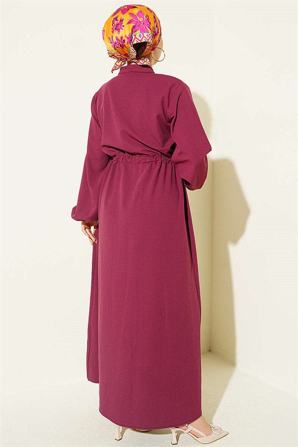 Waist-Tunnel and Ankle Elastic Dress, Plum