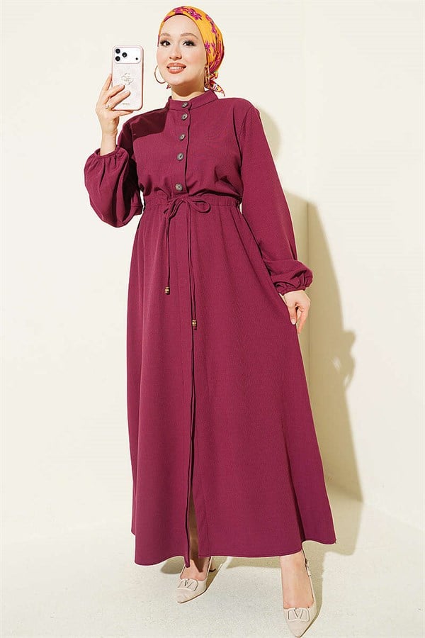Waist-Tunnel and Ankle Elastic Dress, Plum