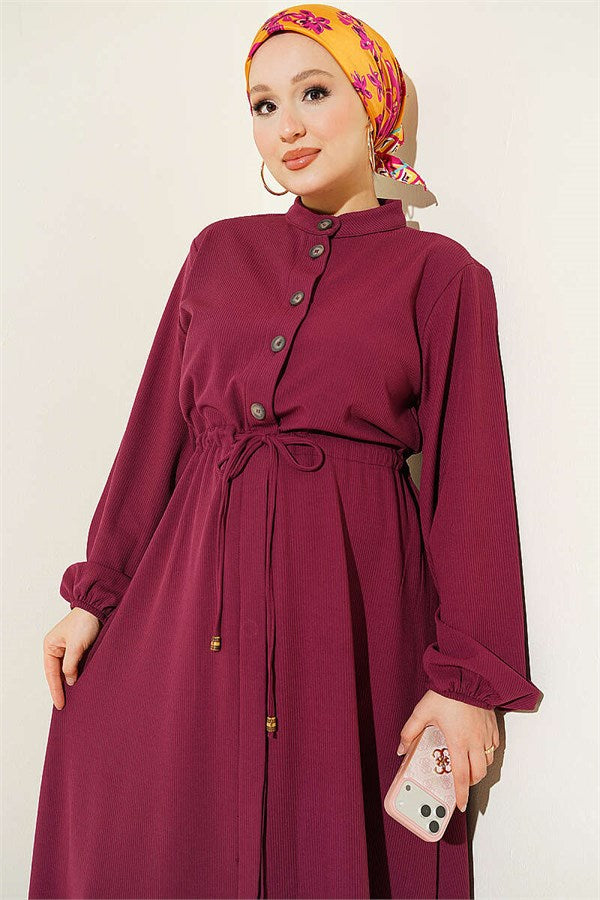 Waist-Tunnel and Ankle Elastic Dress, Plum