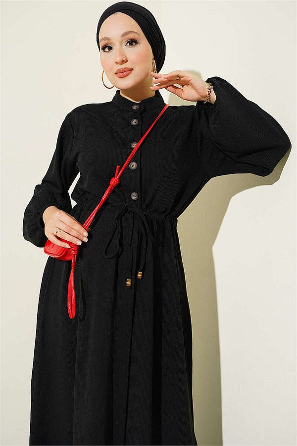 Black Dress with Waist Tunnel and Elastic Ankles