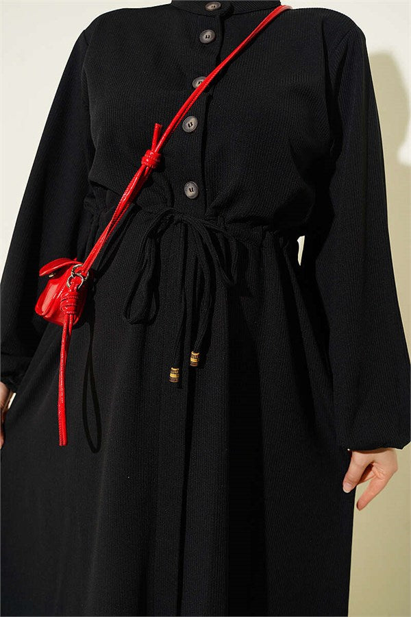 Black Dress with Waist Tunnel and Elastic Ankles