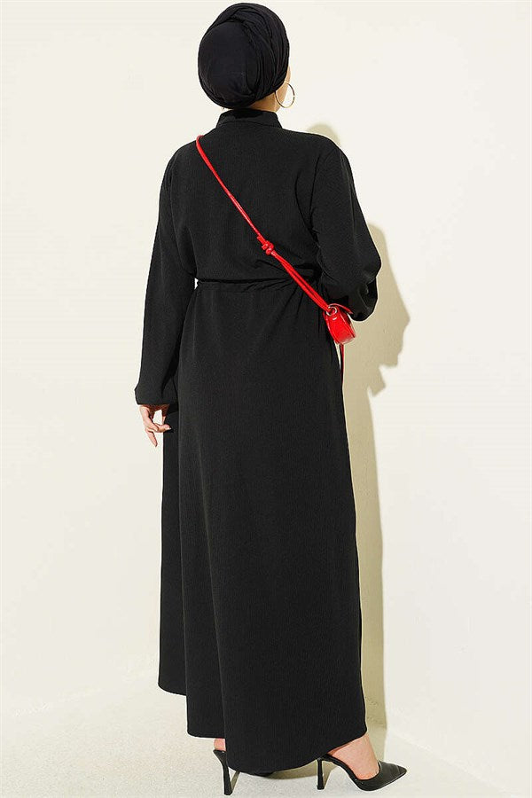 Black Dress with Waist Tunnel and Elastic Ankles