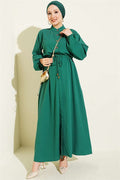 Green Dress with Waist Tunnel and Elastic Ankles