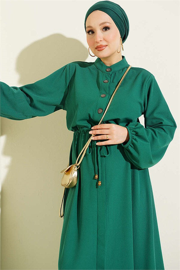 Green Dress with Waist Tunnel and Elastic Ankles