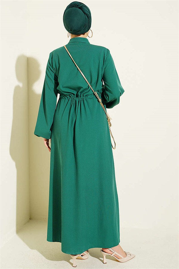 Green Dress with Waist Tunnel and Elastic Ankles