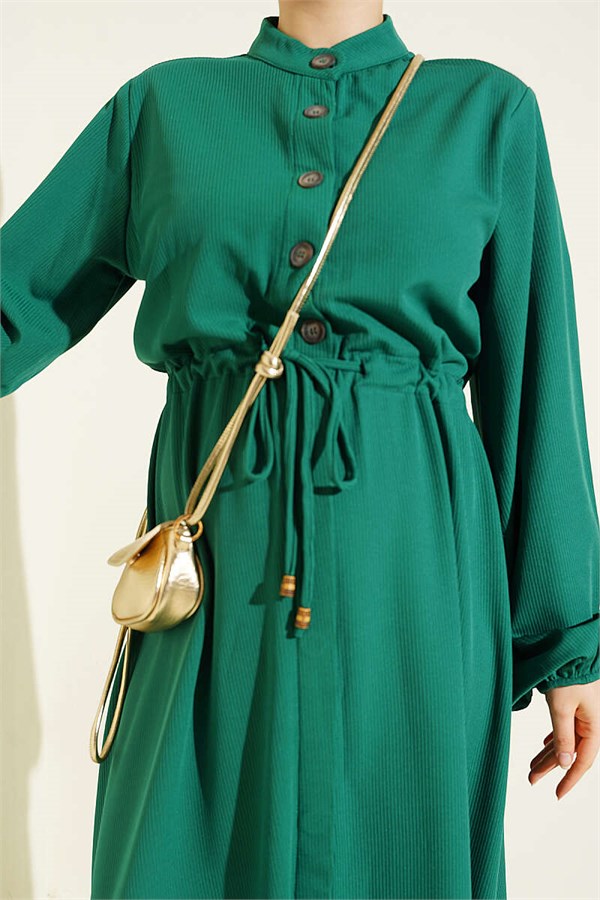 Green Dress with Waist Tunnel and Elastic Ankles
