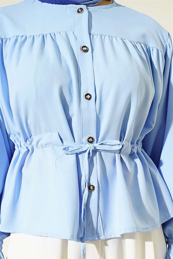 Short Shirt with Waistband and Elastic Cuffs, Blue