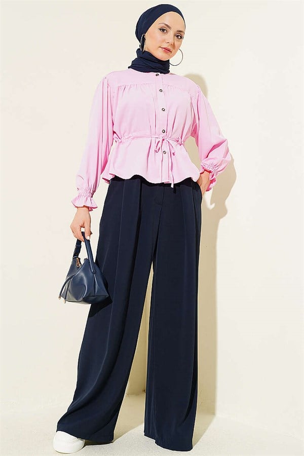 Pink Short Shirt with Waistband and Elasticated Ankles