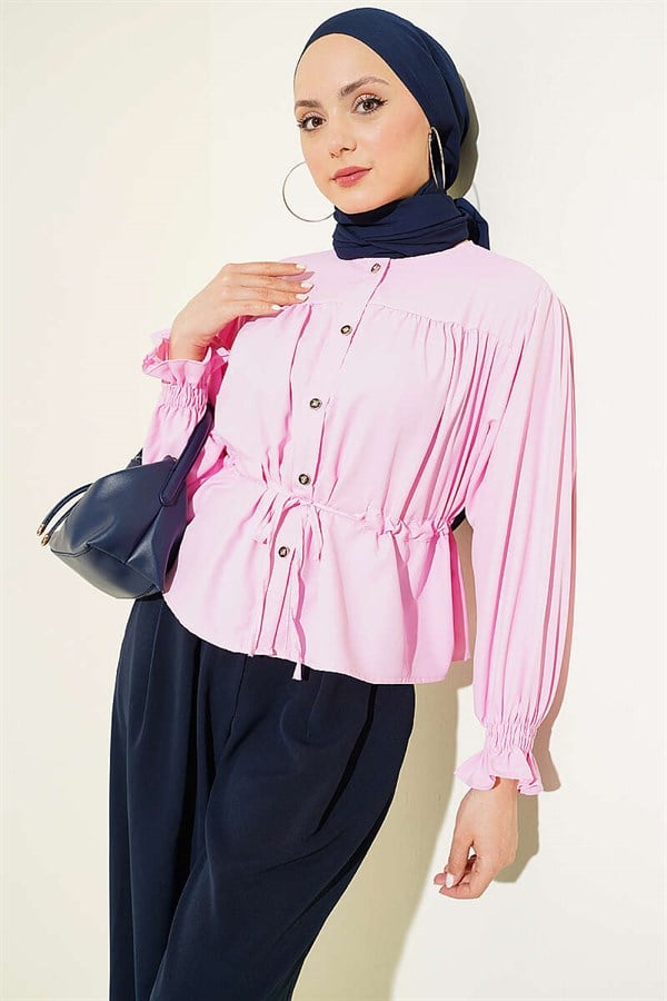 Pink Short Shirt with Waistband and Elasticated Ankles