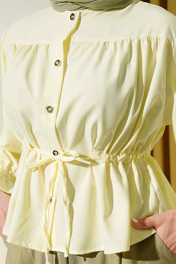 Short Shirt with Waist Tunnel and Elastic Cuffs, Yellow