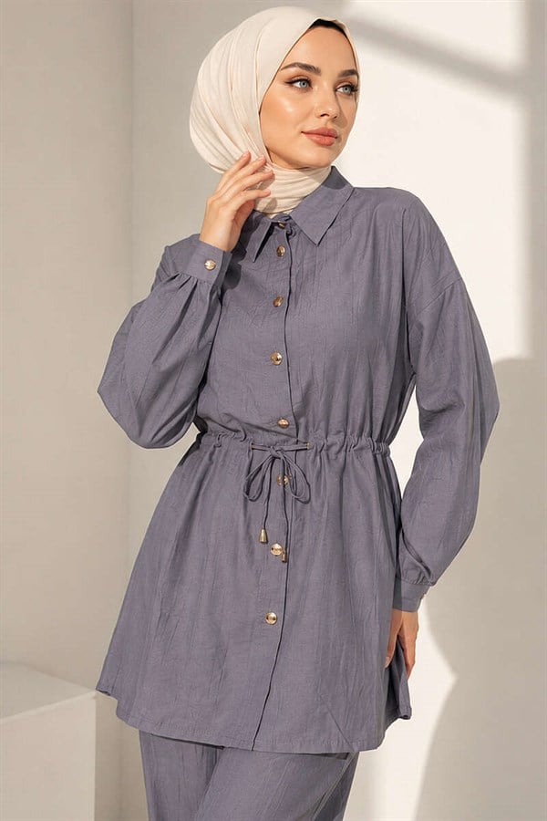 2 Piece Set with Waist Tunnel and Ankle Cuffs, Grey