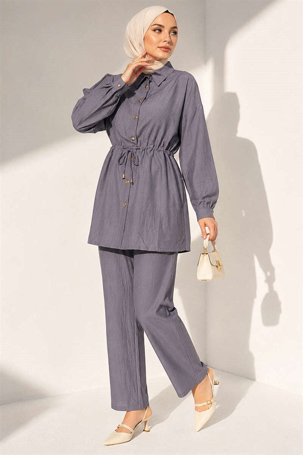 2 Piece Set with Waist Tunnel and Ankle Cuffs, Grey