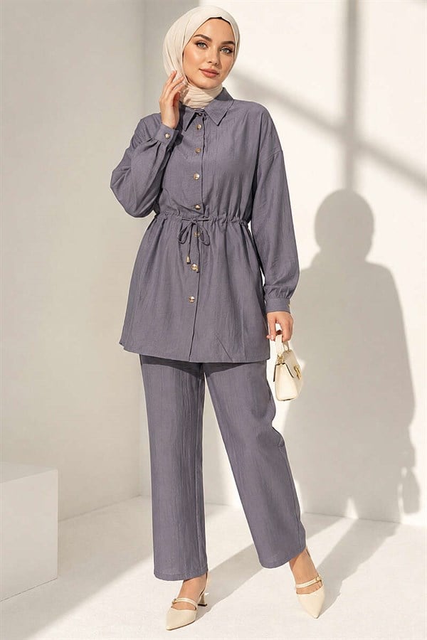 2 Piece Set with Waist Tunnel and Ankle Cuffs, Grey