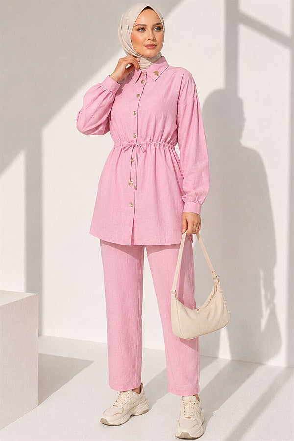 2 Piece Set with Waist Tunnel and Ankle Cuffs, Pink