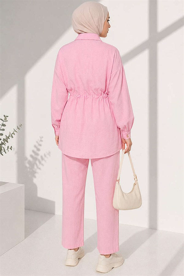 2 Piece Set with Waist Tunnel and Ankle Cuffs, Pink