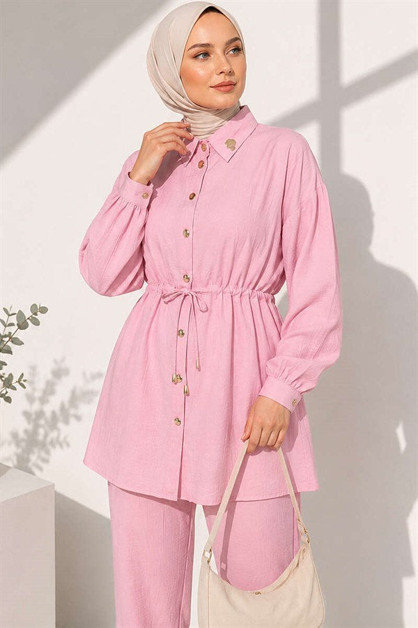 2 Piece Set with Waist Tunnel and Ankle Cuffs, Pink