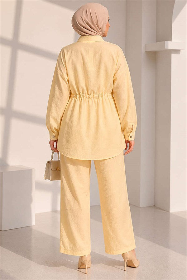 2 Piece Set with Waist Tunnel and Ankle Cuffs, Yellow