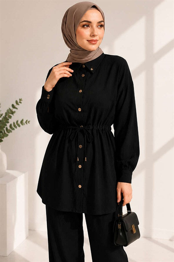 2 Piece Set with Waist Tunnel and Ankle Cuffs, Black