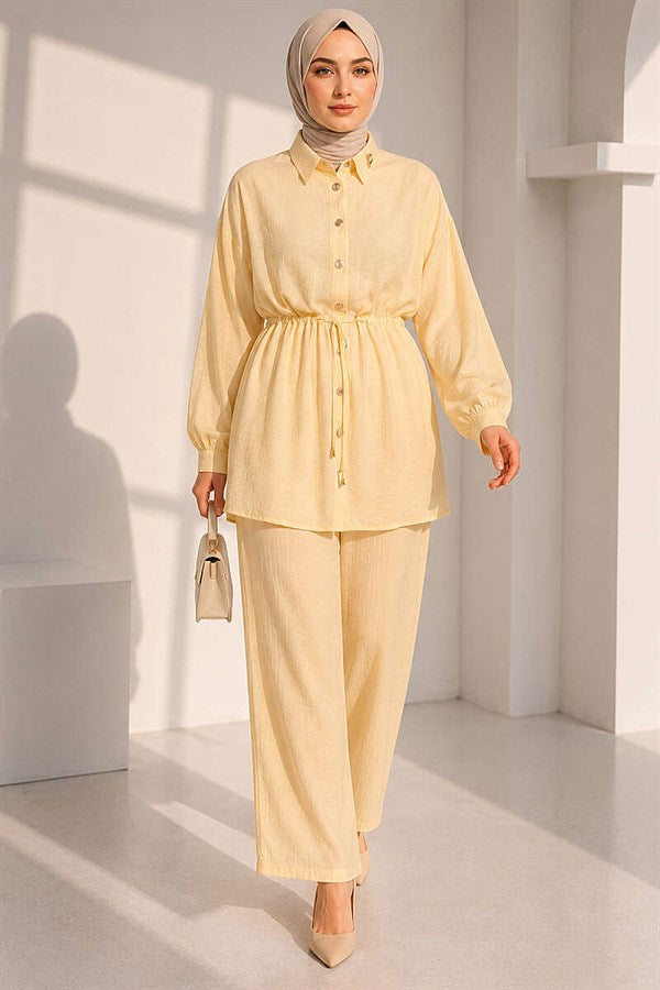 2 Piece Set with Waist Tunnel and Ankle Cuffs, Yellow