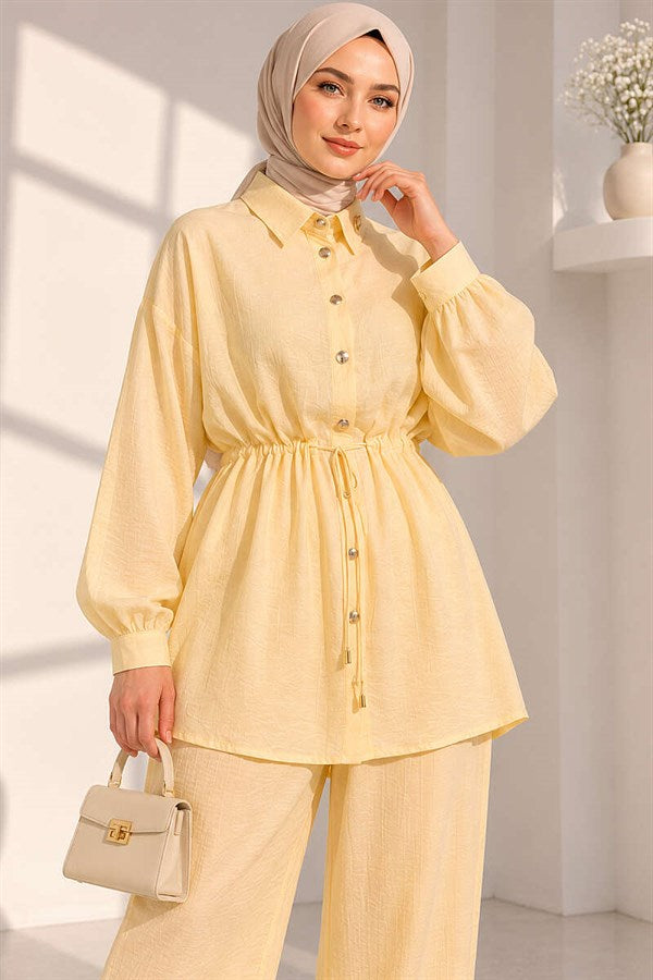 2 Piece Set with Waist Tunnel and Ankle Cuffs, Yellow