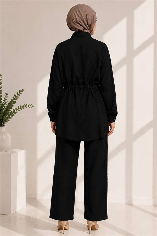 2 Piece Set with Waist Tunnel and Ankle Cuffs, Black
