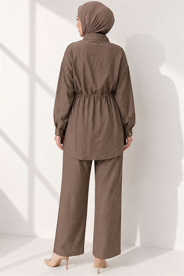2 Piece Set with Waist Tunnel and Ankle Cuffs, Mink Color