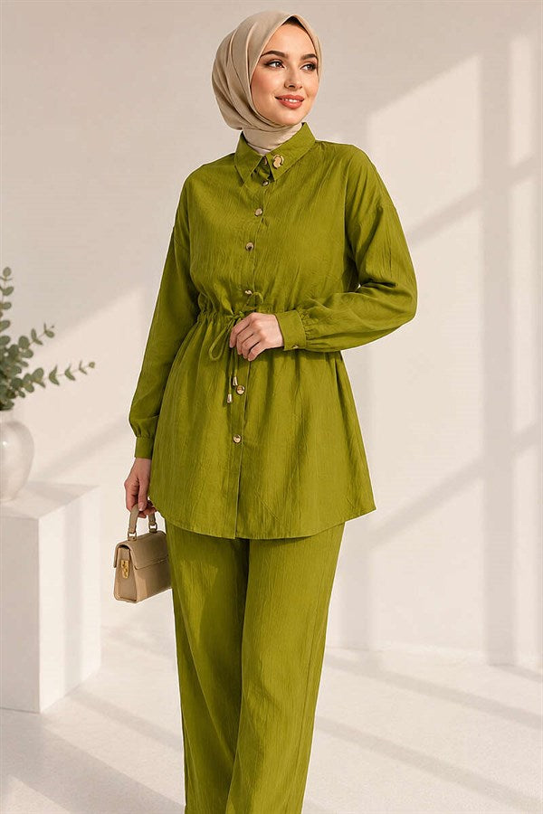 2 Piece Set with Waist Tunnel and Ankle Cuffs, Olive Green