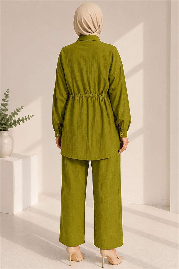 2 Piece Set with Waist Tunnel and Ankle Cuffs, Olive Green