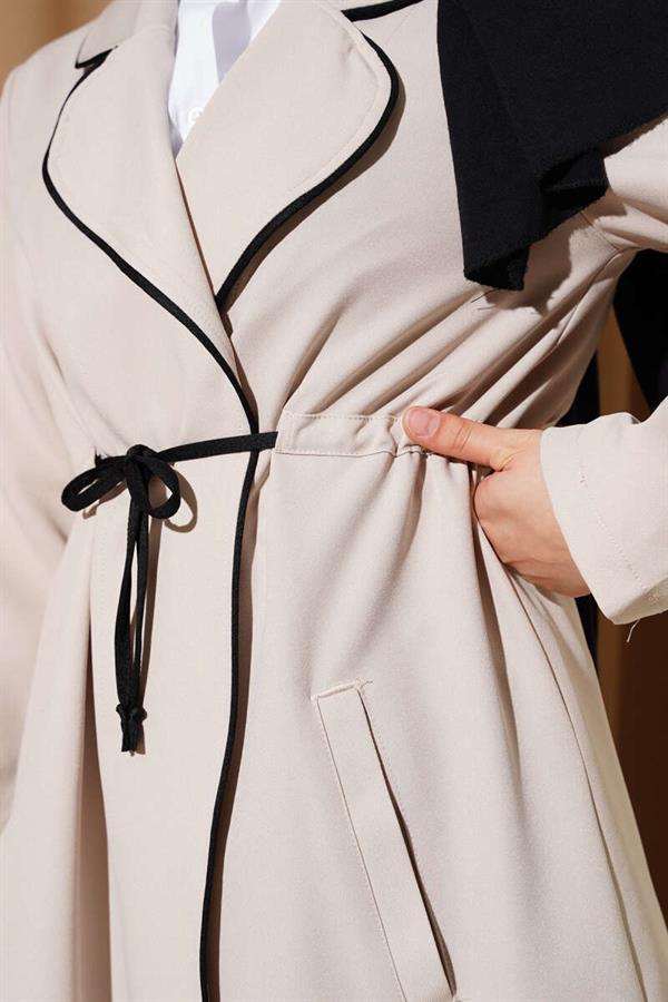 Waist Tunnel Piping Detailed 2 Piece Set Beige