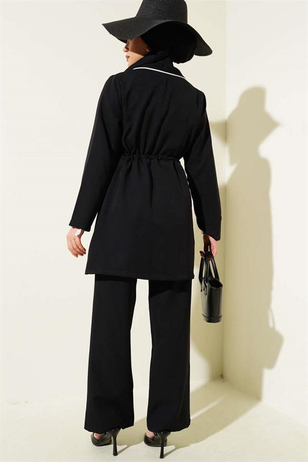 Waist Tunnel Piping Detailed 2 Piece Set Black