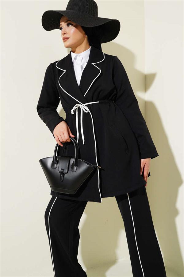 Waist Tunnel Piping Detailed 2 Piece Set Black