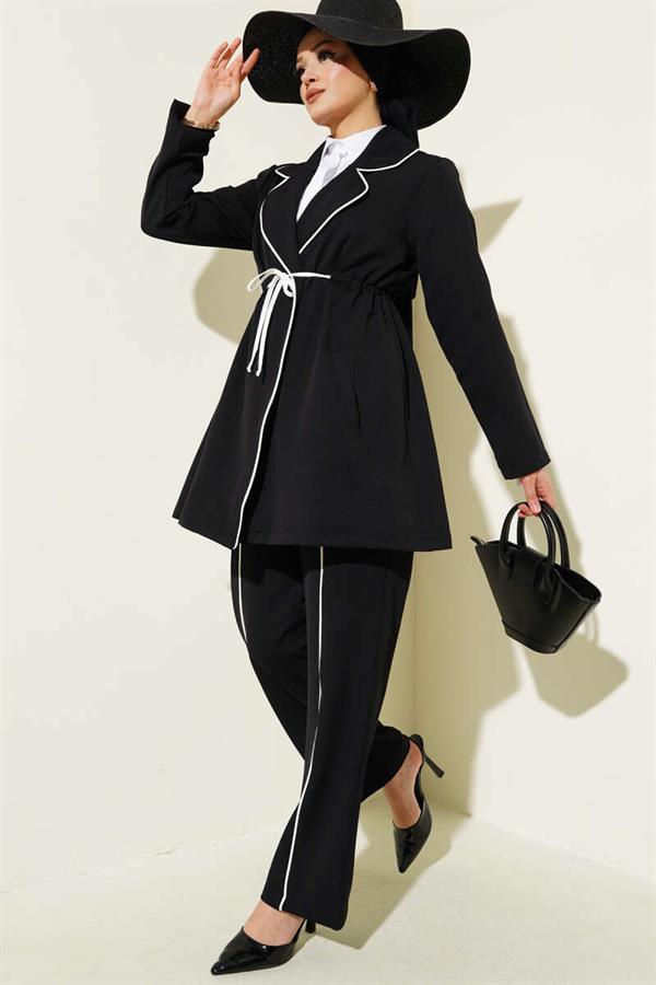 Waist Tunnel Piping Detailed 2 Piece Set Black