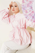 Pink Shirt with Waist Tunnel and Gathered Detail