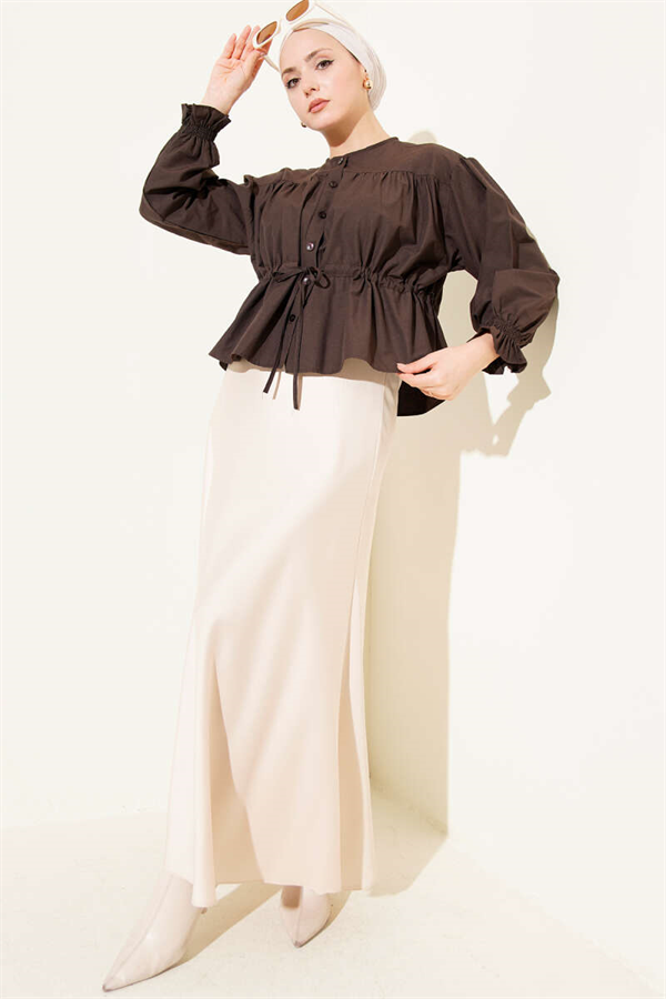 Short Shirt with Belt Tunnel, Dark Brown
