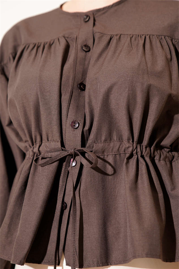 Short Shirt with Belt Tunnel, Dark Brown