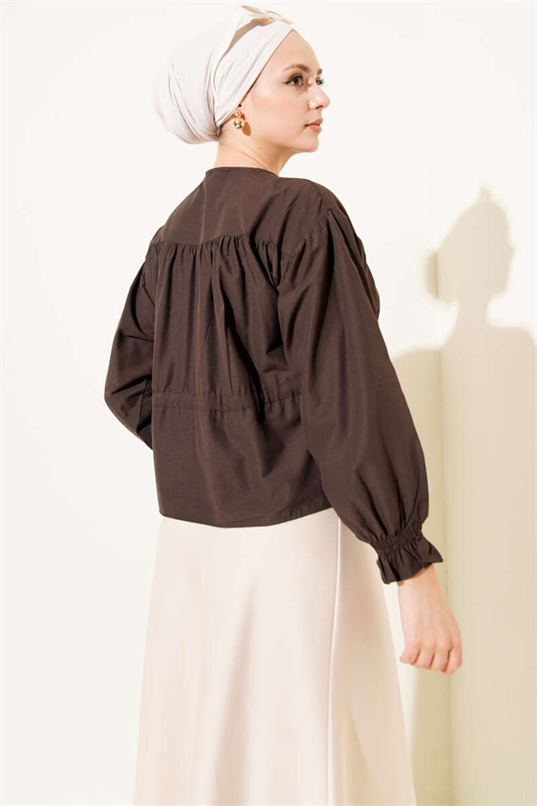 Short Shirt with Belt Tunnel, Dark Brown