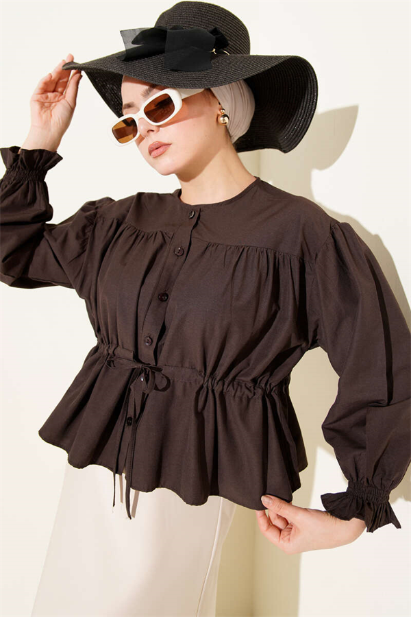 Short Shirt with Belt Tunnel, Dark Brown