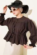 Short Shirt with Belt Tunnel, Dark Brown