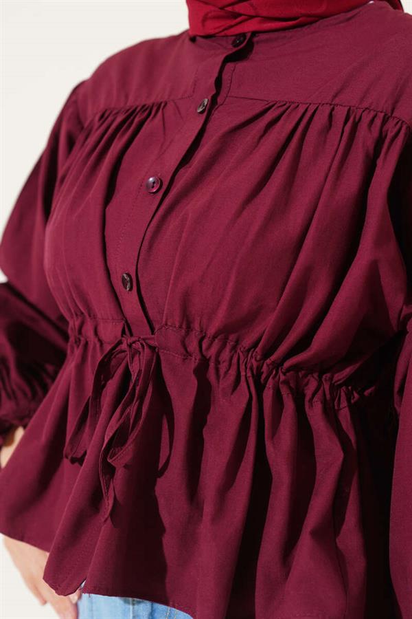 Waist Tunnel Gathered Short Shirt Claret Red