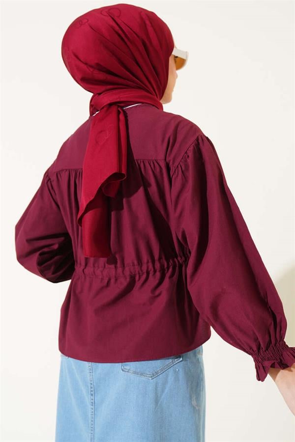 Waist Tunnel Gathered Short Shirt Claret Red