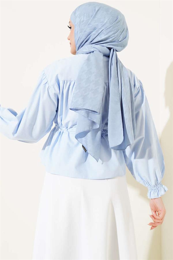 Waist Tunnel Gathered Short Shirt Ice Blue